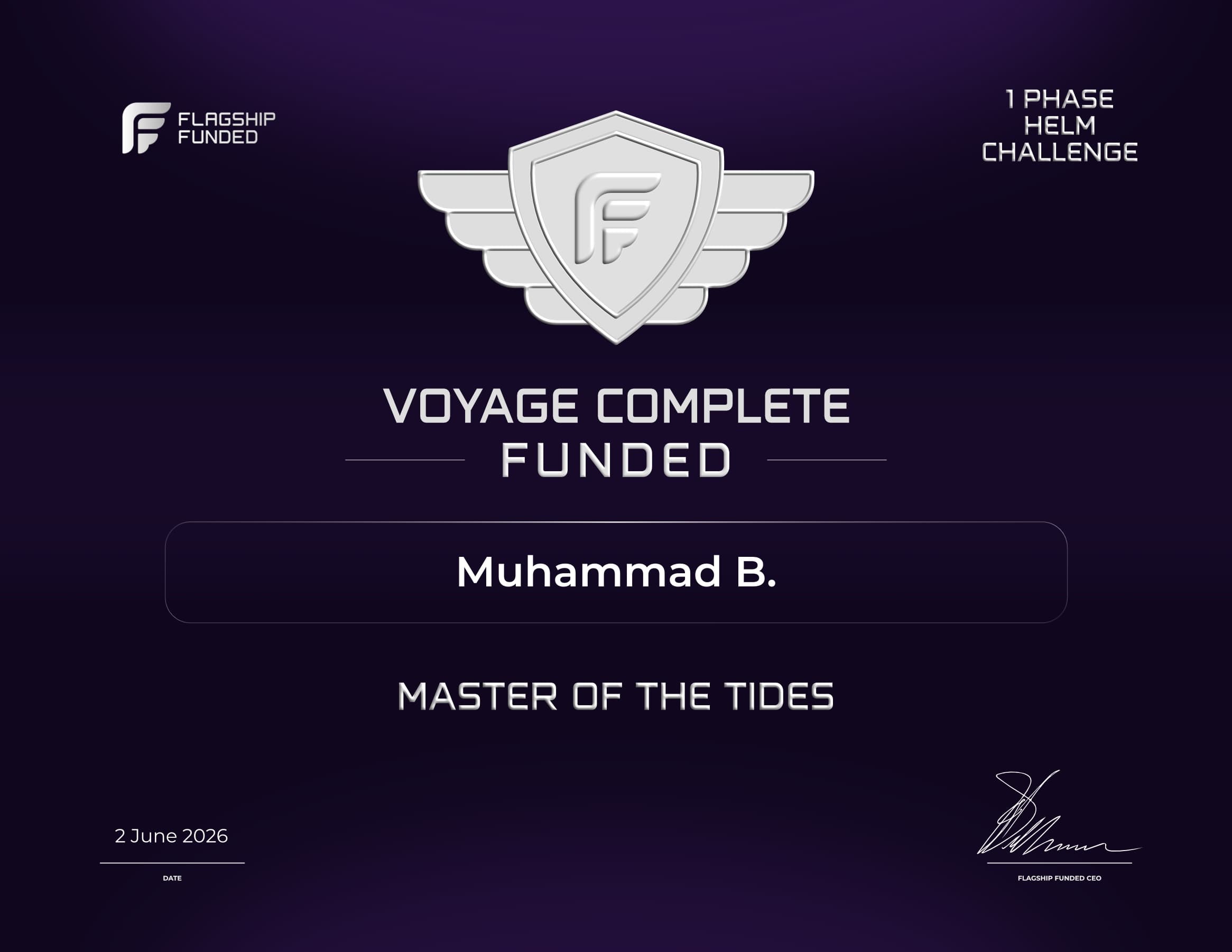 Muhammad B. — Flagship Funded funded trader certificate