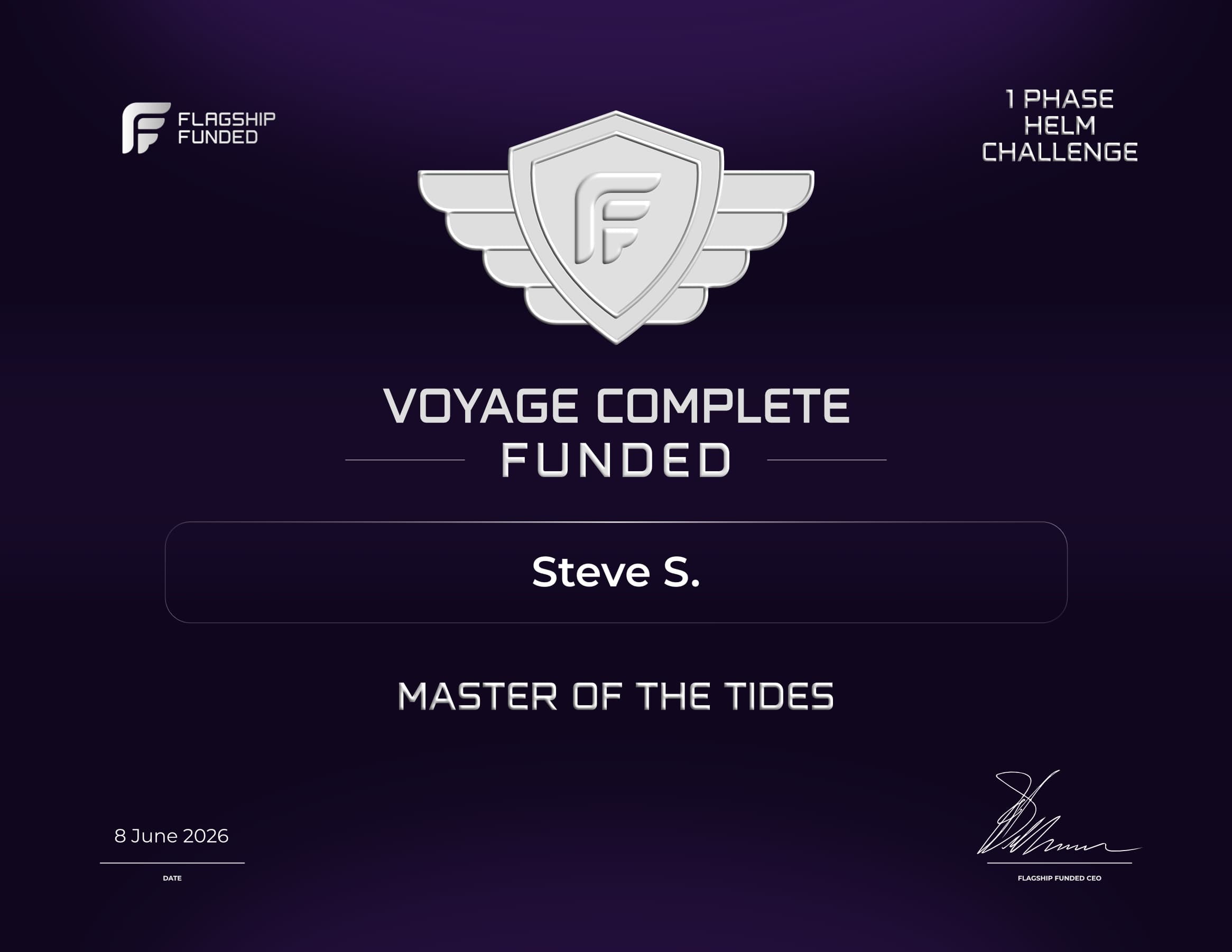 Steve S. — Flagship Funded funded trader certificate