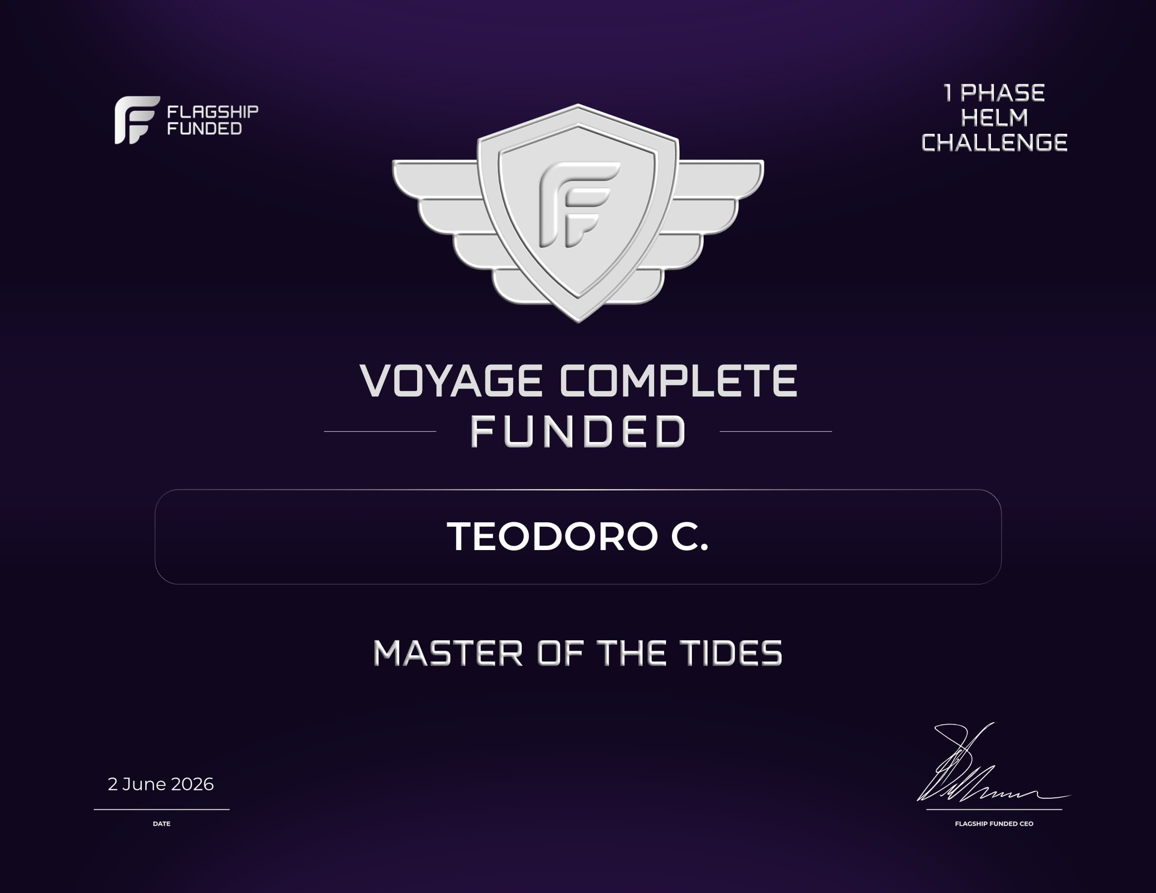 Teodoro C. — Flagship Funded funded trader certificate